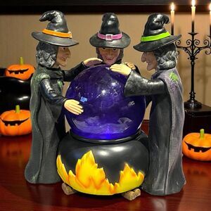 Halloween 3  Witches Bubbling Cauldron Light Up Fog Crystal Ball Purple Lights